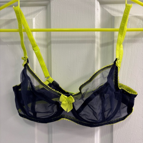 Claudette matching bra and panty set | size S panty and 32D bra | navy and neon - Picture 5 of 9